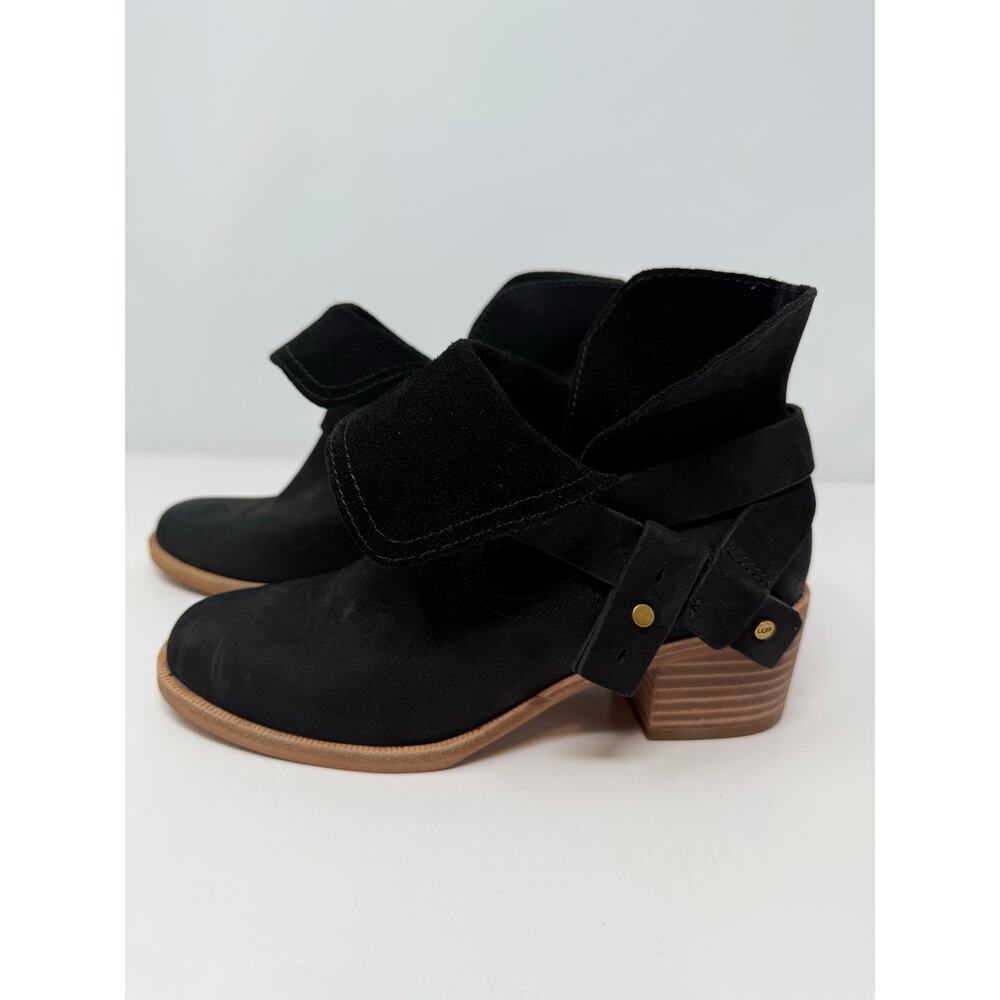 Ugg Elora Ankle Boots Women's 6 Black Suede Nubuck Leather Preppy Lux Designer - Picture 2 of 16